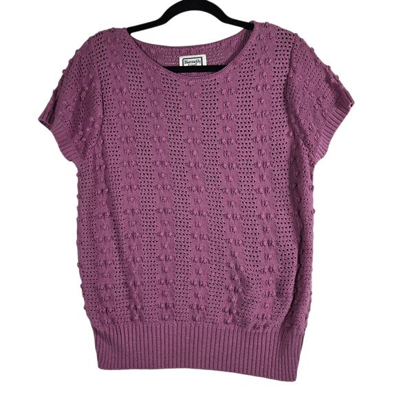 Vintage Sweaters - Purple Textured Knit Short Sleeve Sweater | Kenneth Too | Womens Small